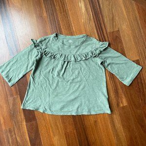Old Navy Sz 14 Olive Green 3/4 Sleeve Ruffled shirt
